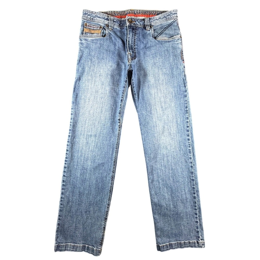 Prana Mens 32x32 Organic Cotton Stretch Straight Leg Jeans Light Wash Blue